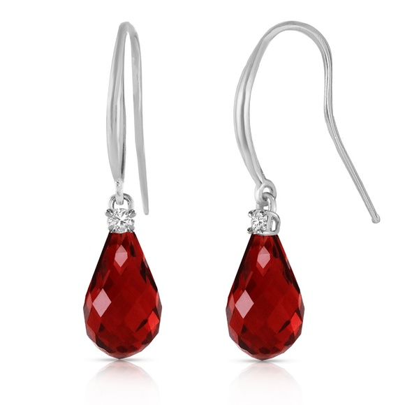 GOLD FISH HOOK EARRINGS WITH DIAMONDS & GARNETS